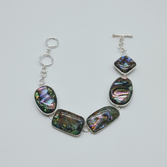 Vintage Sterling Silver Lucas Lameth Abalone Link Toggle Bracelet - Picture 12 of 12